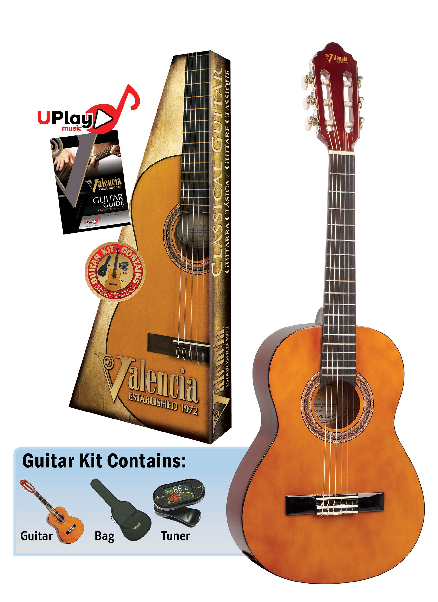Valencia | VC102K | Classical Guitar Package | 1/2 Size | Natural Valencia | VC102K | Classical Guitar Package | 1/2 Size | Natural
